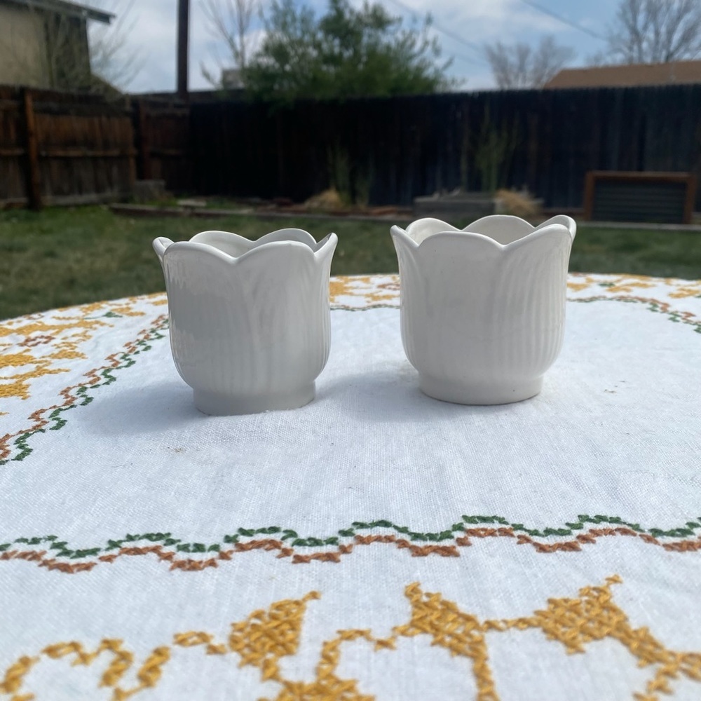 Vintage set of two milk glass tulip candle holders